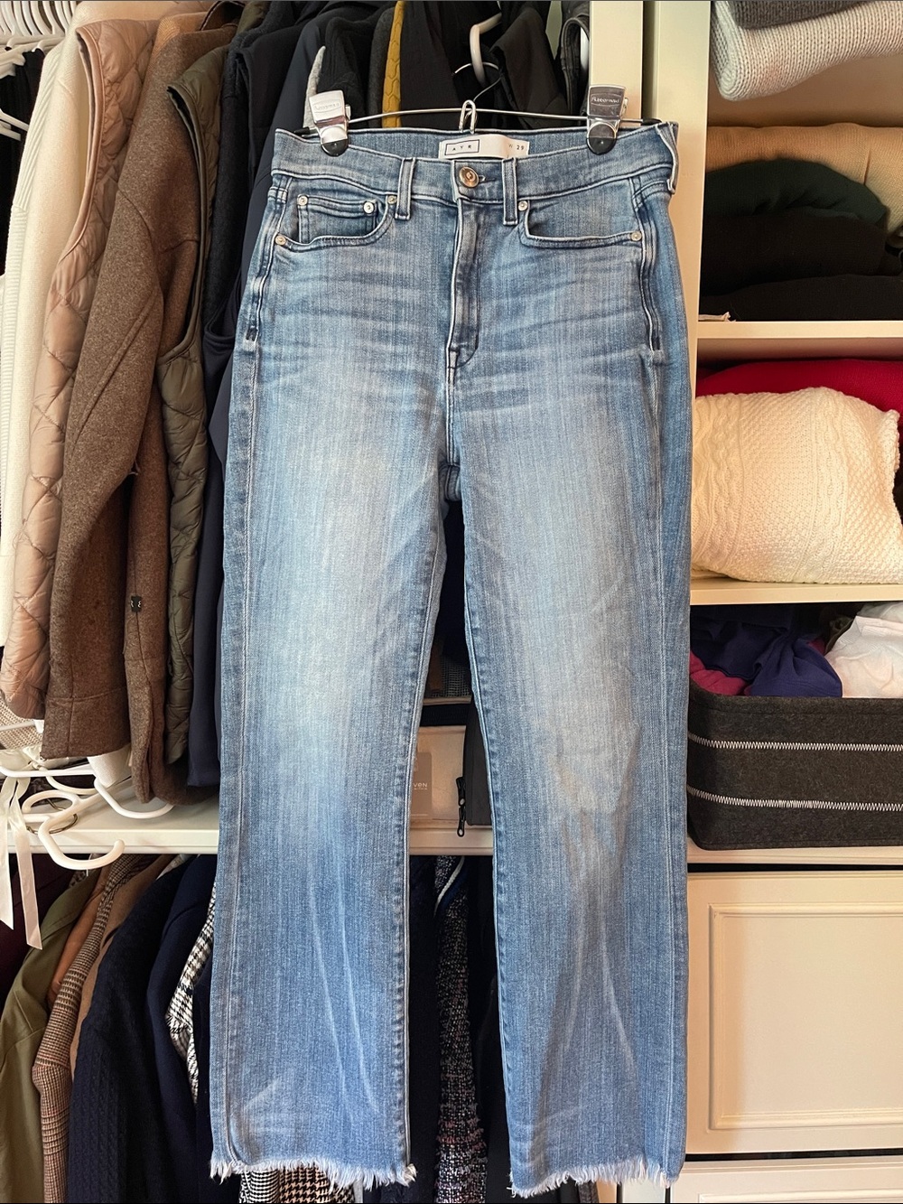 AYR the Bomb Pop Light Blue Cropped Straight Jeans frayed hem 29